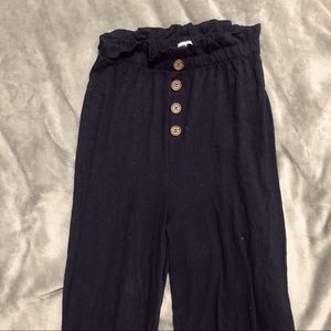 Button Front Flare Bottom Fabric Pants